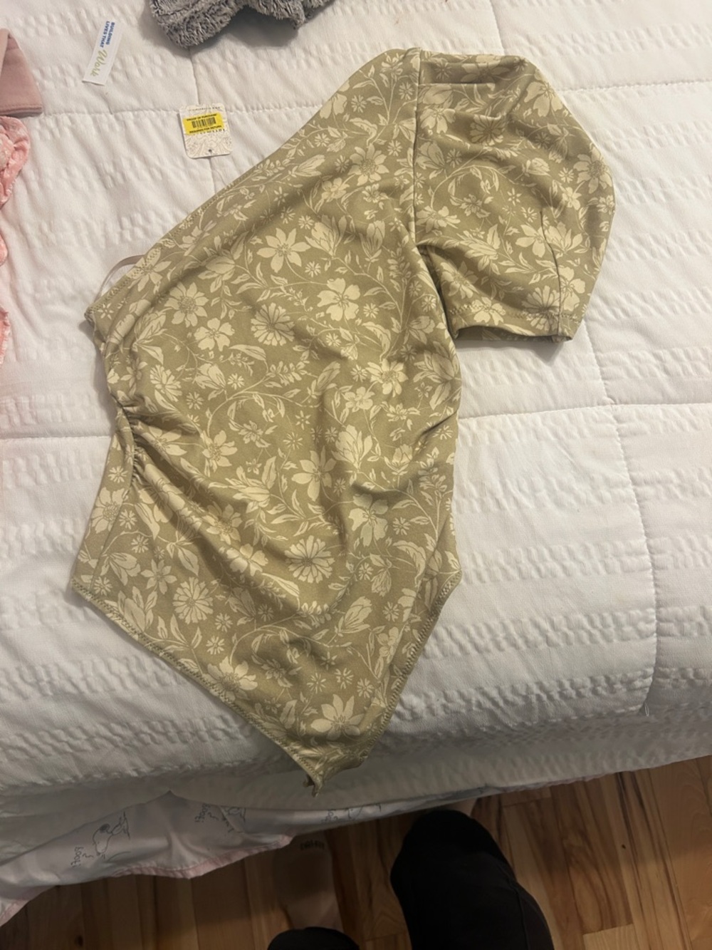 Free People Floral One-Shoulder Swim Suit in Beige and Ivory